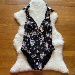 Social Angel Black Floral One Piece Swimsuit NWOT